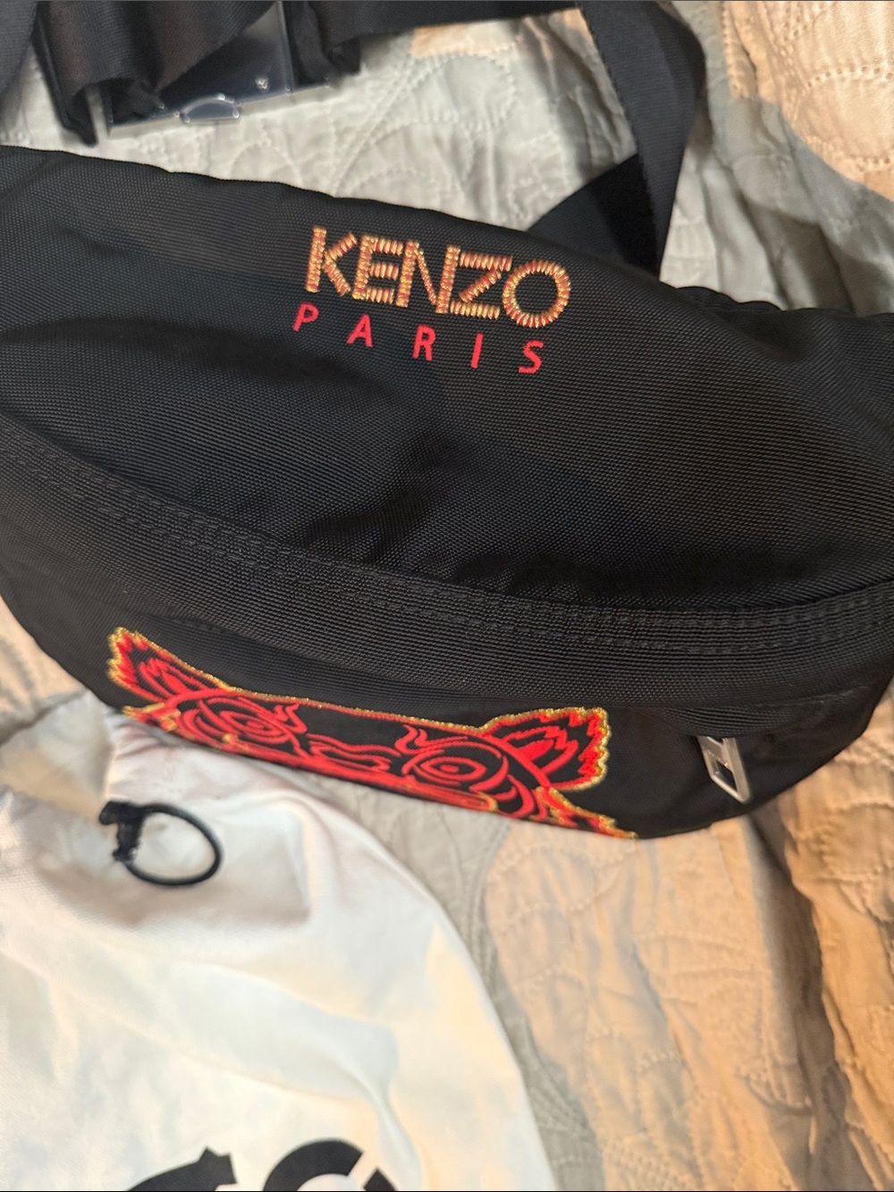 Kenzo Black Belt Bag with Red and Orange Tiger Embroidery - Picture 3 of 4